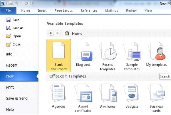 Mở File mới trong Word